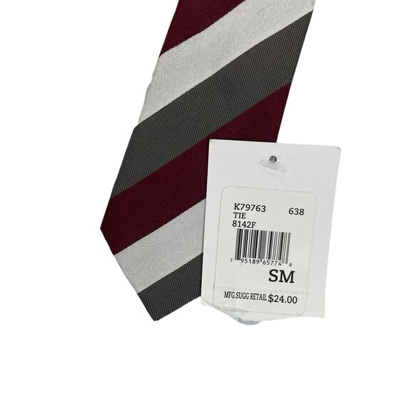 NWT Kitestrings by Hartstrings 100% Silk Burgundy Gray Zip On Tie Boys Small - Picture 3 of 7